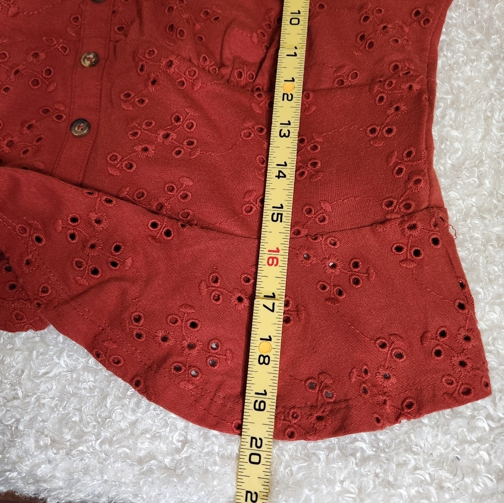 ASOS Rust Eyelet Button-Up Peplum Blouse - Picture 8 of 10